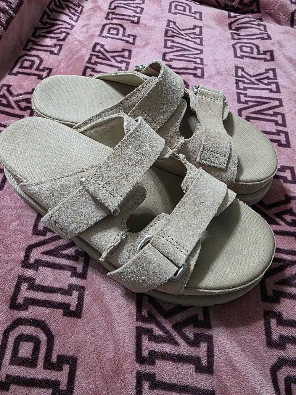 Uggs Women's Suede Double-Strap Slide Sandals in Beige